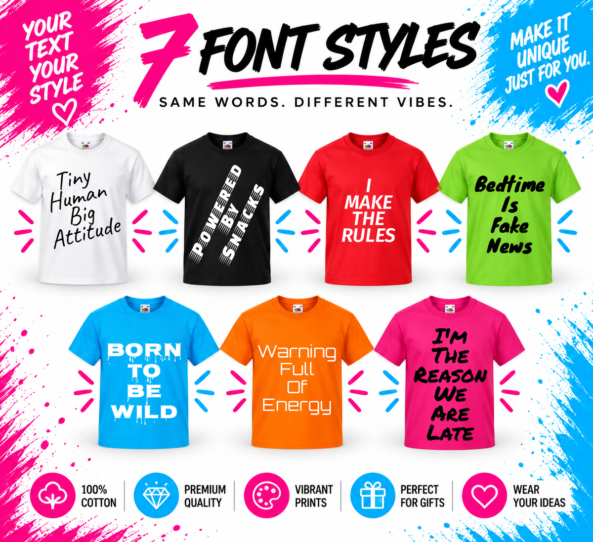 Kids Personalised Text T-Shirt