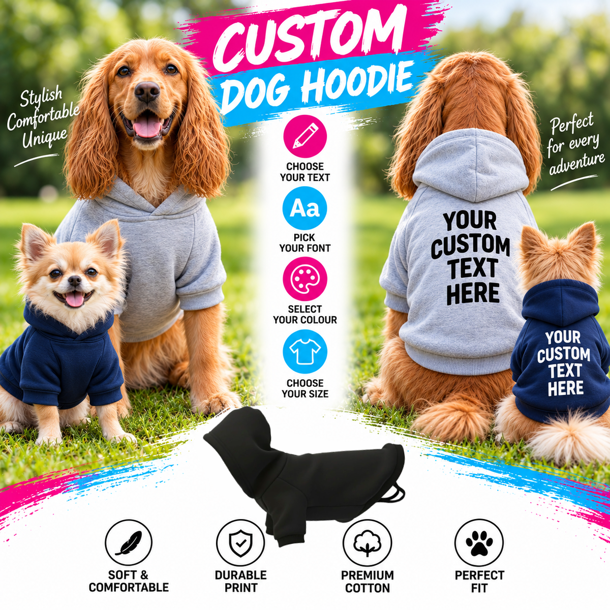 Dogs Personalised Text Hoodie