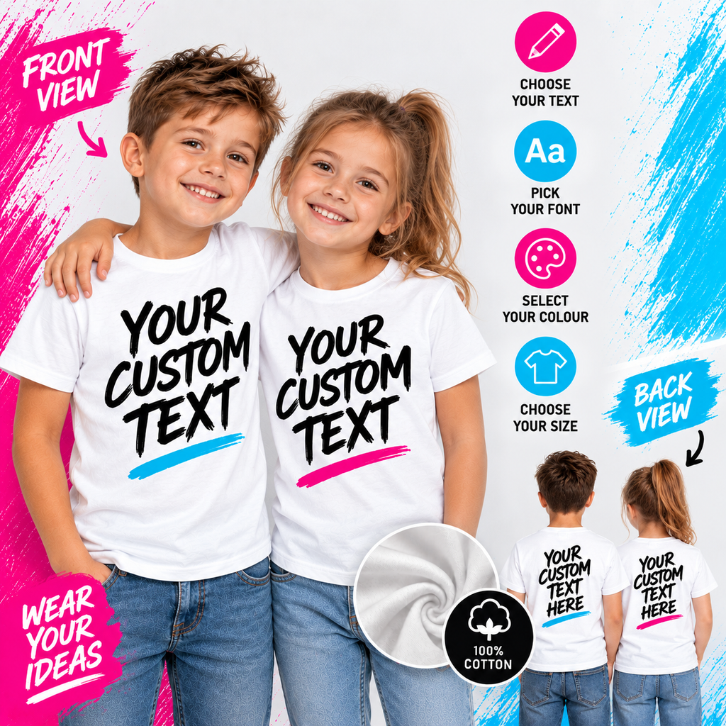Kids Personalised Text T-Shirt